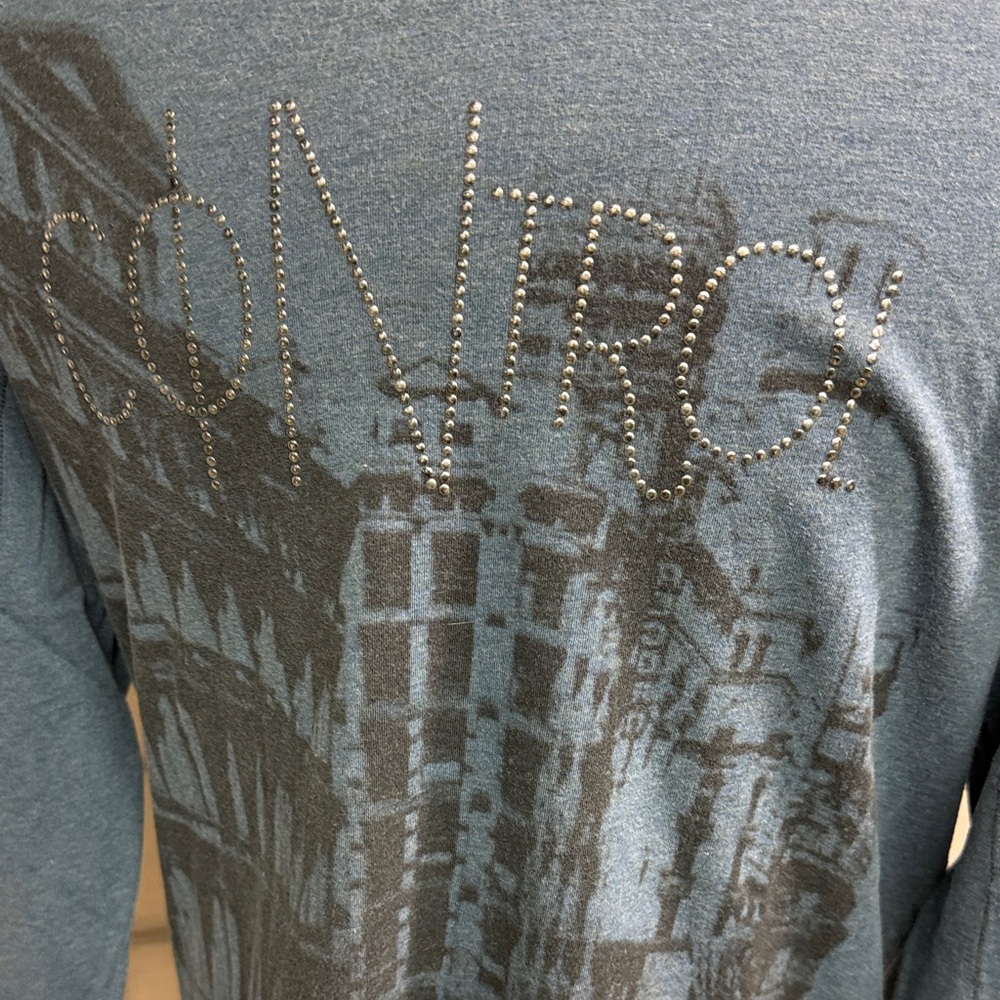 Tristan Navy Blue Long-Sleeve Graphic Tee with Stud Accents - Picture 3 of 7